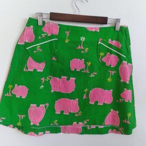 Cute vintage kelly green miniskirt with hippos - W31
